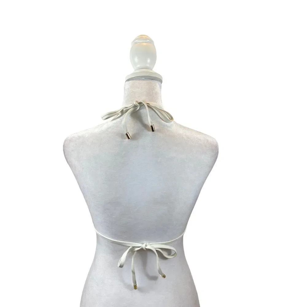 Laundry by Shelli Segal Brand White and Nude Crochet Bikini Top Size Medium‎